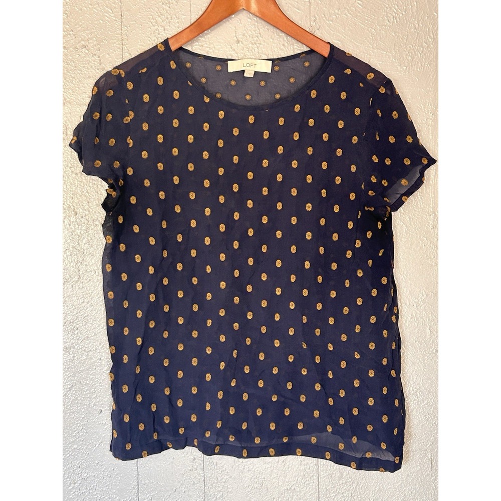 Women's Ann Taylor Loft Short Sleeve Blue Silk Top Shirt Size M Casual Formal